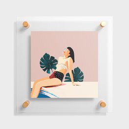 Sunday, Summer Swim Poolside Fashion, Bohemian Woman Sunbath Tan Bikini Monstera Tropical Travel Floating Acrylic Print