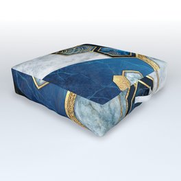 Art Deco Midnight Blue + Gold + White Marble Abstract Geometry Outdoor Floor Cushion