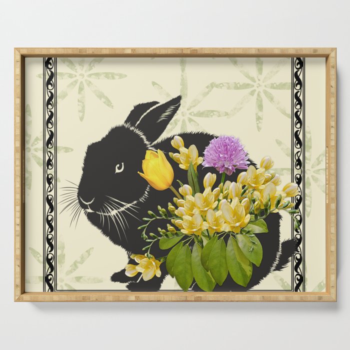 Bunny with Spring Flowers Serving Tray