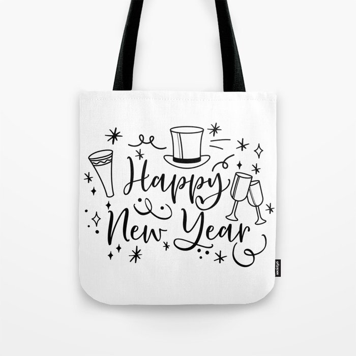 Happy new year 2021 decorations glasses and stars Tote Bag