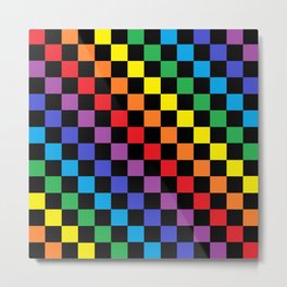 Checkered Rainbow Black Metal Print | Graphicdesign, Abstract, Blues, Squares, Orange, Foursides, Rainbow, Colorful, Yellow, Black 