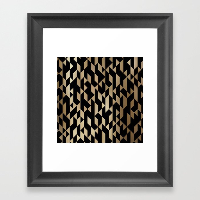 Abstract Geometric Pattern Black and Gold Framed Art Print