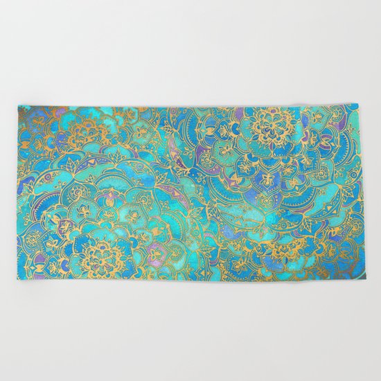 Sapphire & Jade Stained Glass Mandalas Beach Towel