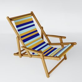 [ Thumbnail: Powder Blue, Goldenrod, and Blue Colored Striped Pattern Sling Chair ]