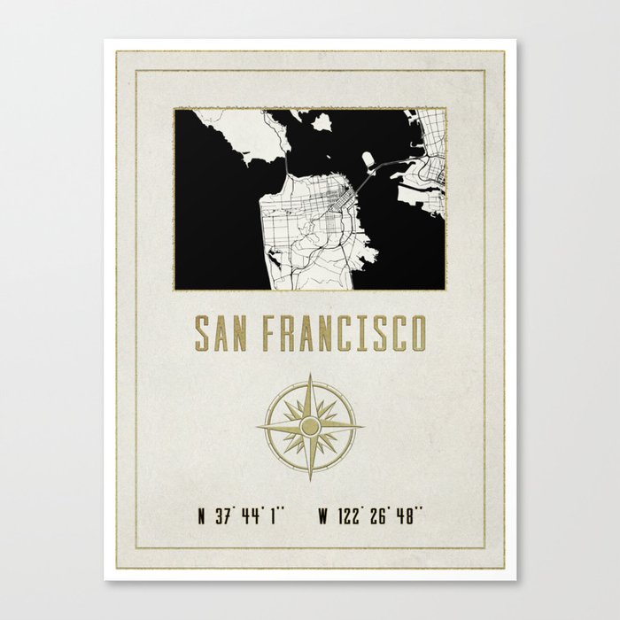 San Francisco - Vintage Map and Location Canvas Print