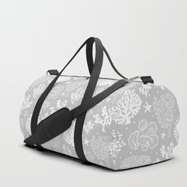 Light Grey And White Coral Silhouette Pattern Duffle Bag