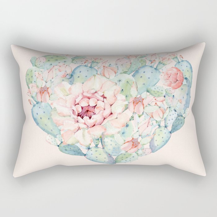 Cactus Rose Heart on Pink Rectangular Pillow