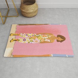 Girl who Loves Jumpsuits Rug | Pastel, Illustration, Feminine, Shoes, Summer, Curated, Woman, Girl, Fashion, Martens 