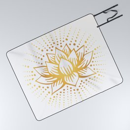 Golden Lotus Mandala Light Picnic Blanket