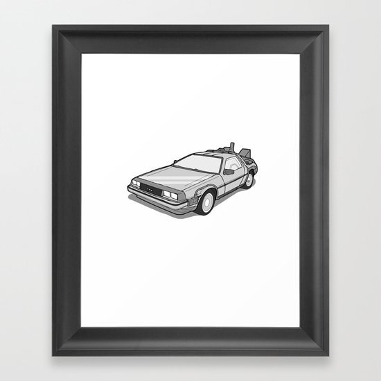 Back to the Future Delorean illustration Framed Art Print