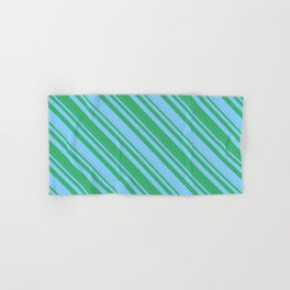 [ Thumbnail: Light Sky Blue & Sea Green Colored Striped/Lined Pattern Hand & Bath Towel ]