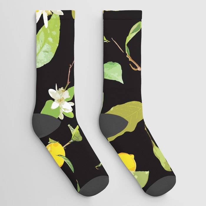 Watercolor Lemon & Leaves 8 Socks