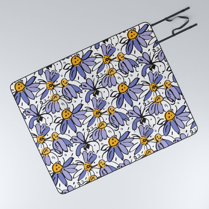Chamomile Floral seamless Pattern, very peri Picnic Blanket
