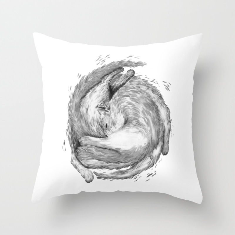 Cat Nap Curl Up Circle Black And White Throw Pillow By