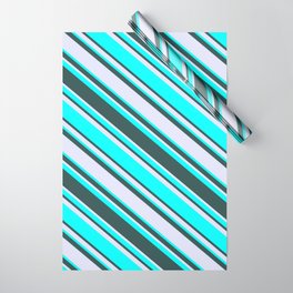 [ Thumbnail: Cyan, Dark Slate Gray & Lavender Colored Striped Pattern Wrapping Paper ]