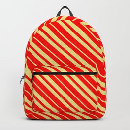 [ Thumbnail: Red & Tan Colored Stripes Pattern Backpack ]