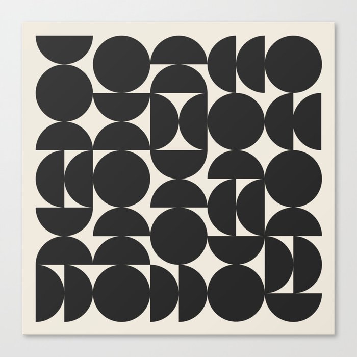 Geometric Mid Century Modern Black and White Shapes Pattern Canvas Print