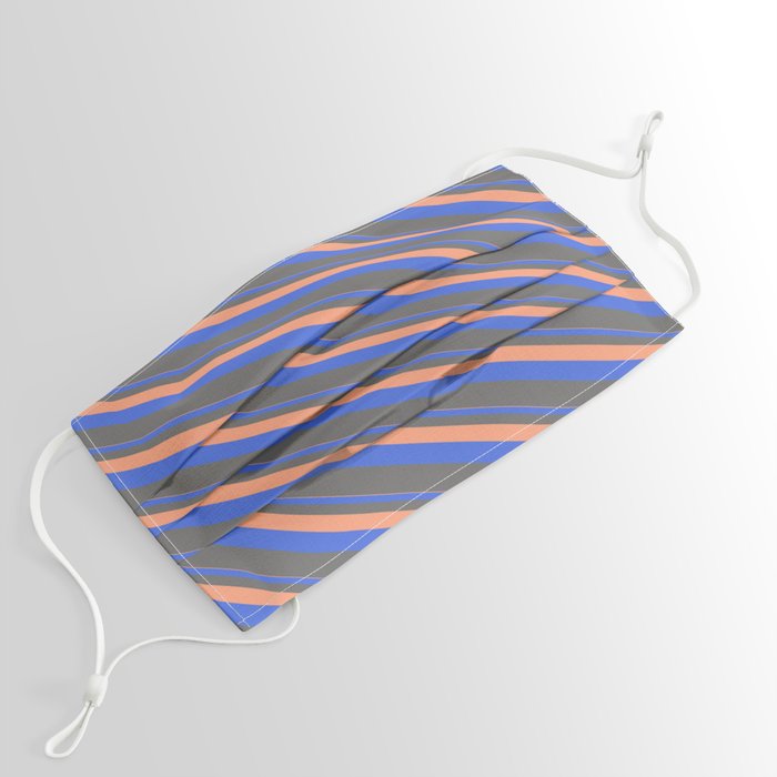 Light Salmon, Royal Blue & Dim Gray Colored Pattern of Stripes Face Mask