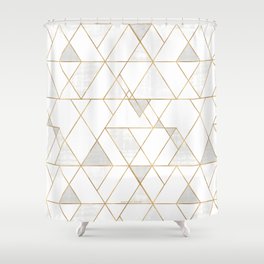 Mod Triangles Gold and white Shower Curtain