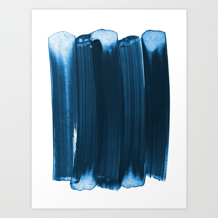 Indigo Blue Minimalist Abstract Brushstrokes Art Print