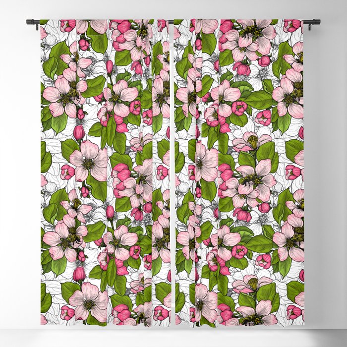 Apple blossom on white Blackout Curtain