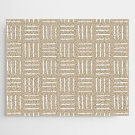 Minimalist Weave Grid Pattern (white/tan) Jigsaw Puzzle