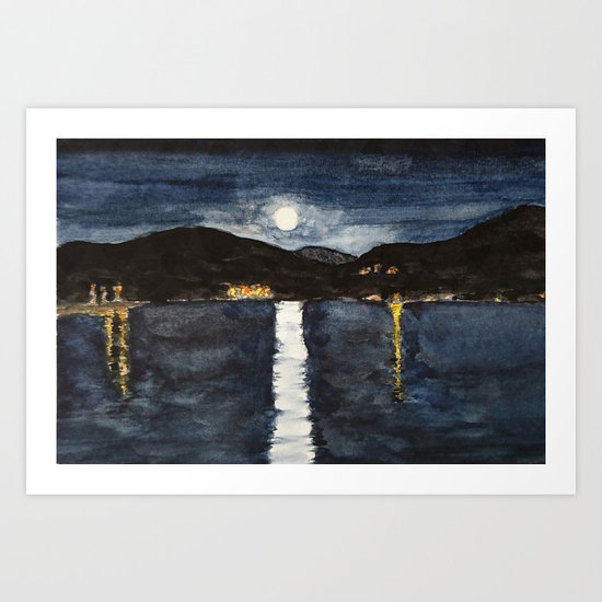 full moon by the sea Art Print