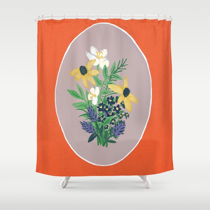 Orange Floral Vignette  Shower Curtain