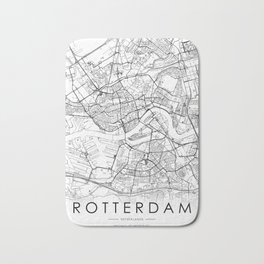 Rotterdam City Map Netherlands White and Black Bath Mat | Black And White, Linemap, Simple, Citymap, Graphicdesign, Abstract, Graphic, Digital, Ink, Pattern 