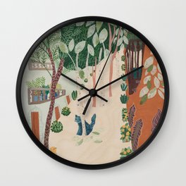 Encounter with a shy cat Wall Clock