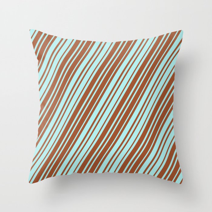 Sienna and Turquoise Colored Lines Pattern Throw Pillow