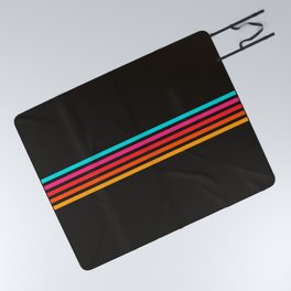 Nodah - Classic Colorful Abstract Retro Stripes on Black Picnic Blanket
