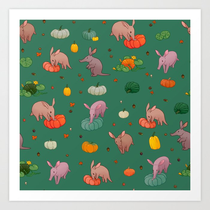 Aardvark and pumpkins 4 Art Print
