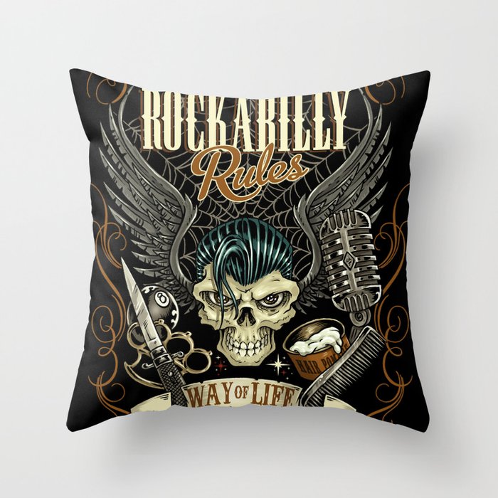 Rockabilly Rules Way of Life Throw Pillow