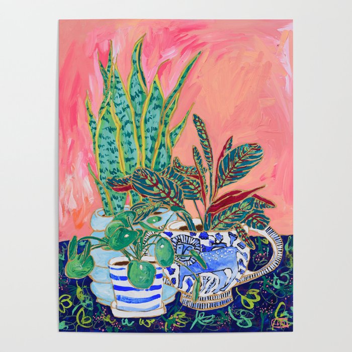 Pink Indoor Plant Still Life with Lion x The Sill Poster