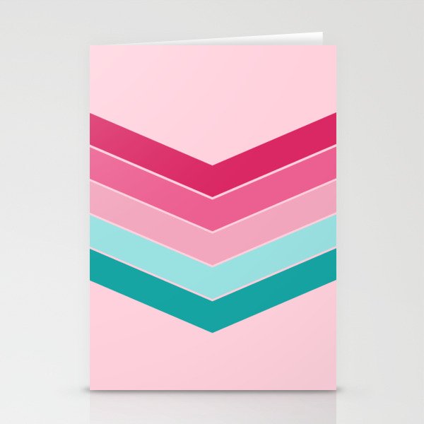 V - Pink and Turquoise Minimalistic Colorful Retro Stripe Art Pattern Stationery Cards