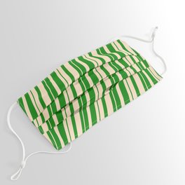 [ Thumbnail: Green & Bisque Colored Striped Pattern Face Mask ]