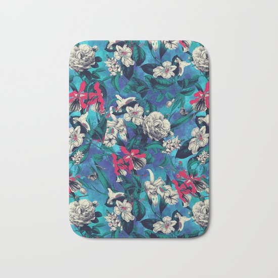 Botanical Garden on Blue Bath Mat