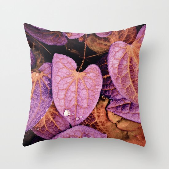 Fallen Leaves With Dew Throw Pillow