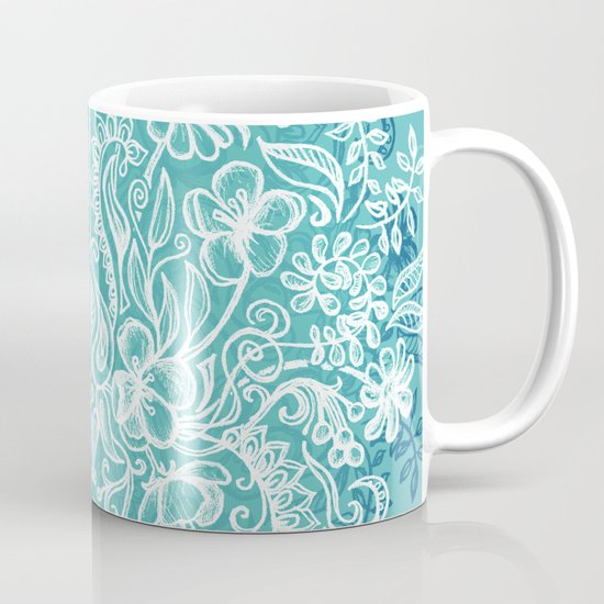 Spring Arrangement - teal & white floral doodle Coffee Mug