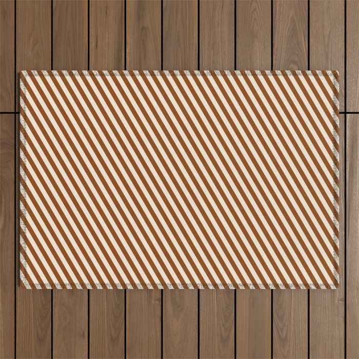 Brown & Beige Colored Stripes Pattern Outdoor Rug