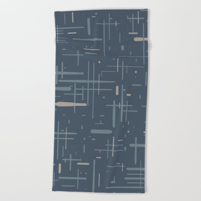 Mid-Century Modern Kinetikos Pattern Deep Neutral Blue Gray Taupe Beach Towel