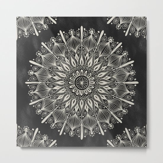 Vintage Mandala on black Metal Print