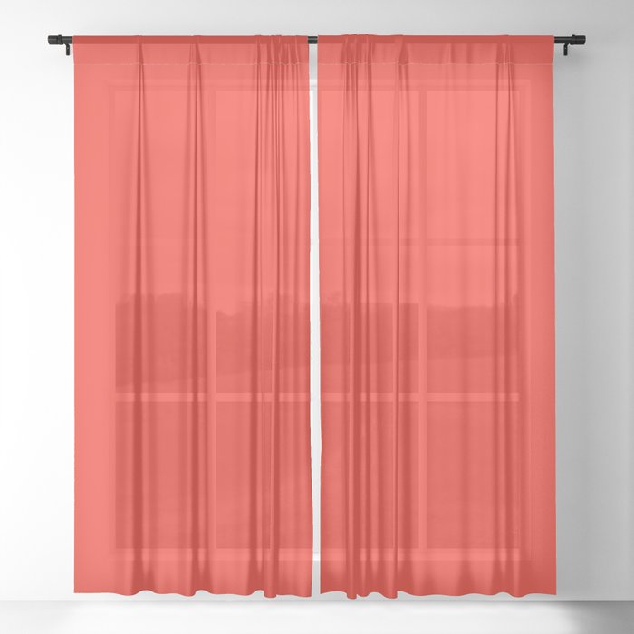 Solid Bright Fire Engine Red Color, Bright White Sheer Curtains