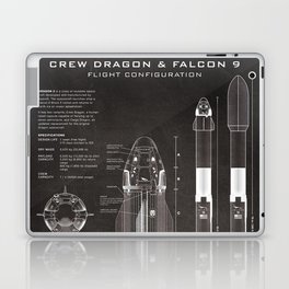 NASA SpaceX Crew Dragon Spacecraft & Falcon 9 Rocket Blueprint in High Resolution (black) Laptop Skin