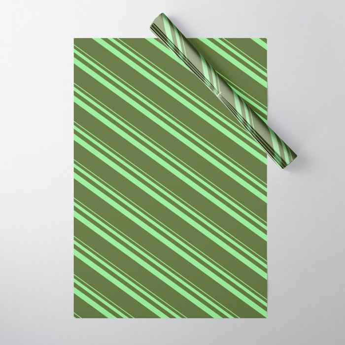 Light Green and Dark Olive Green Colored Lined/Striped Pattern Wrapping Paper