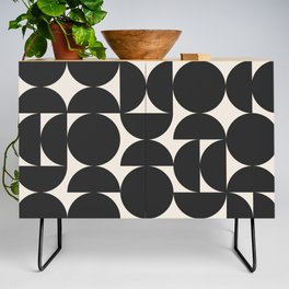 Geometric Mid Century Modern Black and White Shapes Pattern Credenza