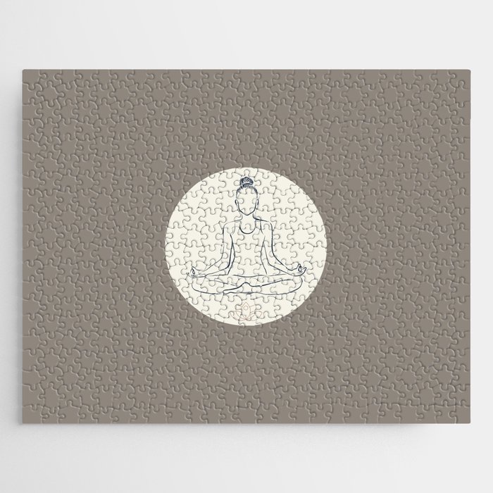 Meditation Girl and Golden Lotus on Pastel Brown Jigsaw Puzzle