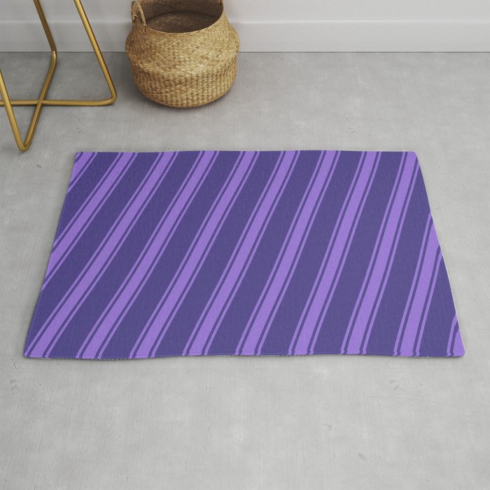 Dark Slate Blue and Purple Colored Stripes Pattern Rug