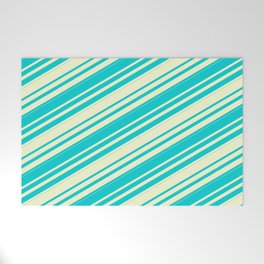 [ Thumbnail: Dark Turquoise & Light Yellow Colored Lines/Stripes Pattern Welcome Mat ]